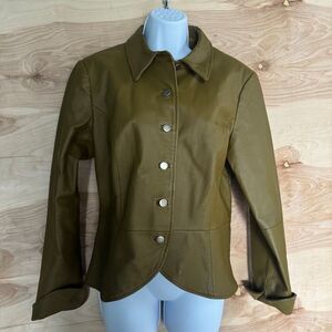 Vintage 90s Shape FX Olive Green Leather Jacket Metal Buttons M